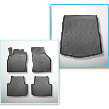 Conjunto de alfombrilla para maletero y alfombrillas para el interior del coche TPE para: Volkswagen Passat B8 Berlina (12.2014-12.2021) - parte superior maletero; con rueda de repuesto completa