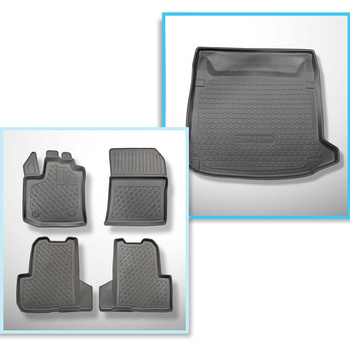 Conjunto de alfombrilla para maletero y alfombrillas para el interior del coche TPE PREMIUM para: Dacia Lodgy Furgoneta (07.2012-10.2022) - 5 plazas; 3a fila abatible