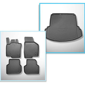 Conjunto de alfombrilla para maletero y alfombrillas para el interior del coche TPE PREMIUM para: Volkswagen Jetta NCS Berlina (01.2011-2018) - con compartimentos izquierdo y derecho