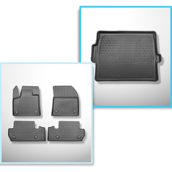 Conjunto de alfombrilla para maletero y alfombrillas para el interior del coche TPE para: Peugeot 3008 II SUV (11.2016-11.2023) - maletero superior (borde de carga del maletero igualado); suelo móvil en la posición superior; no para la versión híbrida; co
