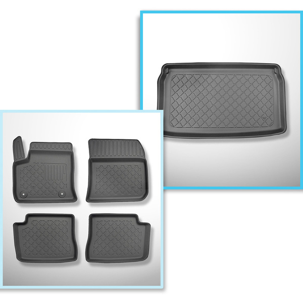 Conjunto de alfombrilla para maletero y alfombrillas para el interior del coche TPE para: Opel Mokka-e SUV (02.2021-....) - maletero superior; suelo móvil en la posición superior