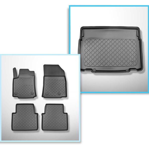 Conjunto de alfombrilla para maletero y alfombrillas para el interior del coche TPE para: Citroen C3 Aircross SUV (11.2017-2024) - maletero inferior; piso móvil en la posición más baja o sin el piso móvil; asientos traseros reclinables y corredizo