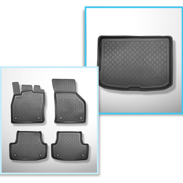 Conjunto de alfombrilla para maletero y alfombrillas para el interior del coche TPE para: Audi A3 8V Hatchback, Sportback (08.2012-03.2020) - parte superior del maletero; también versión Quattro; No compatible con e-tron