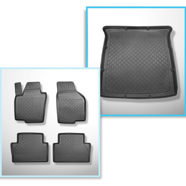 Conjunto de alfombrilla para maletero y alfombrillas para el interior del coche TPE para: Seat Alhambra II Furgonetaeta (09.2010-2020) - 7 plazas; 3a fila abatible