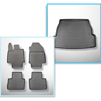 Conjunto de alfombrilla para maletero y alfombrillas para el interior del coche TPE PREMIUM para: Toyota RAV4 V SUV (01.2019-....) - parte superior del maletero; con y sin altavoz (subwoofer); también para híbridos; con transmisión automática