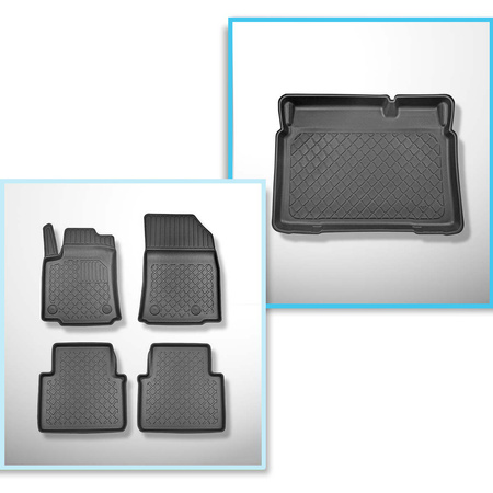 Conjunto de alfombrilla para maletero y alfombrillas para el interior del coche TPE para: Opel Crossland X X SUV (06.2017-....) - parte inferior del maletero preparada con base móvil; bajo / sin base móvil del depósito Flex Floor)