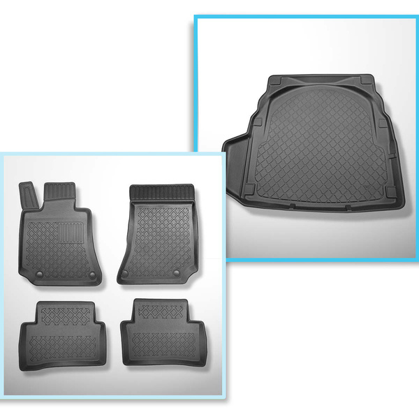 Conjunto de alfombrilla para maletero y alfombrillas para el interior del coche TPE para: Mercedes-Benz Classe E W212 Berlina (03.2009-03.2016) - con compartimento derecho (desmontable); base plana del maletero