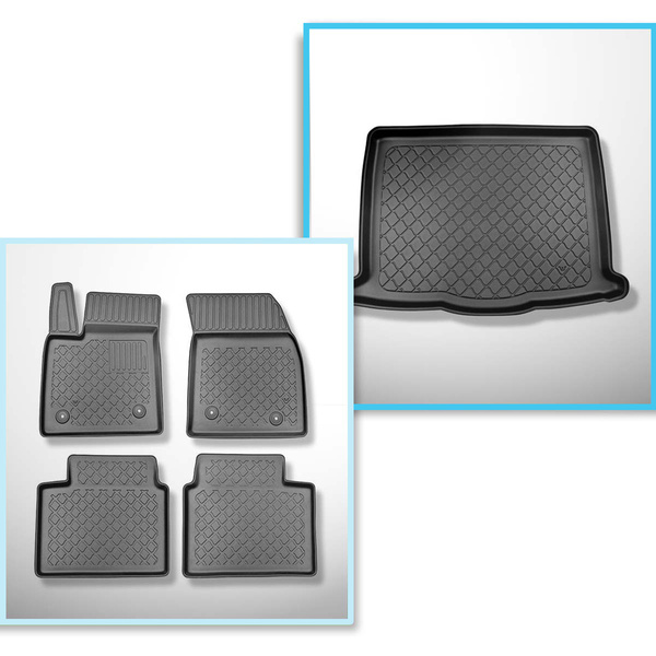 Conjunto de alfombrilla para maletero y alfombrillas para el interior del coche TPE para: Ford Focus IV Hatchback (09.2018-....) - parte inferior del maletero; sin rueda de repuesto provisional; también con tracción híbrida