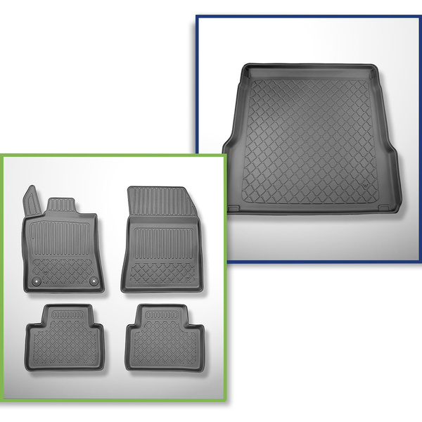 Conjunto de alfombrilla para maletero y alfombrillas para el interior del coche TPE para: Opel Astra L (VI) Sports Tourer (01.2022-....) - sin suelo móvil del maletero (Flex Floor); No compatible con Plug-in Hybrid