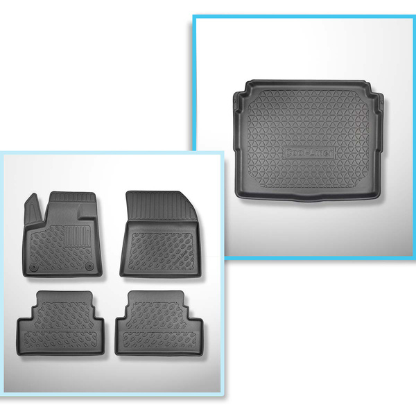 Conjunto de alfombrilla para maletero y alfombrillas para el interior del coche TPE PREMIUM para: Peugeot 3008 II SUV (11.2016-11.2023) - maletero inferior preparado para suelo móvil del maletero; bajo / sin suelo móvil del maletero (Flex Floor); no para