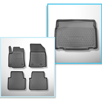 Conjunto de alfombrilla para maletero y alfombrillas para el interior del coche TPE PREMIUM para: Citroen C3 Aircross II SUV (11.2017-....) - maletero inferior; piso móvil en la posición más baja o sin el piso móvil; asientos traseros reclinables y corred