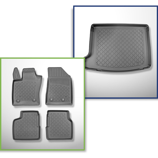 Conjunto de alfombrilla para maletero y alfombrillas para el interior del coche TPE para: Jeep Compass II MP 4xe Plug-in Hybrid SUV (07.2020-....) - maletero superior; suelo móvil en la posición superior