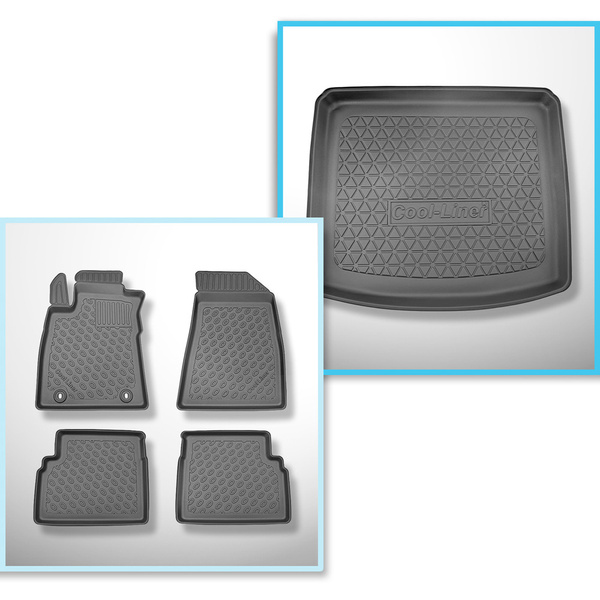 Conjunto de alfombrilla para maletero y alfombrillas para el interior del coche TPE para: MG ZS SUV (06.2022-08.2024) - para el maletero inferior y superior; con suelo móvil del maletero; no adecuado para versión Hybrid+