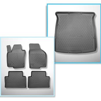 Conjunto de alfombrilla para maletero y alfombrillas para el interior del coche TPE PREMIUM para: Seat Alhambra II Furgoneta (09.2010-03.2022) - 7 plazas; 3a fila abatible