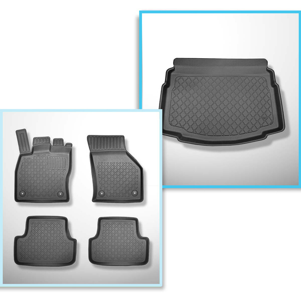 Conjunto de alfombrilla para maletero y alfombrillas para el interior del coche TPE para: Volkswagen Golf VII Hatchback (10.2012-12.2019) - con rueda de repuesto provisional / kit de reparación: en las partes inferior y superior del maletero