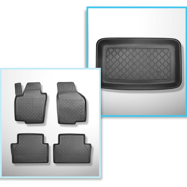 Conjunto de alfombrilla para maletero y alfombrillas para el interior del coche TPE para: Volkswagen Sharan II Furgonetaeta (09.2010-03.2022) - 7 plazas - 3a fila levantada (para el espacio detrás de la 3a fila de asientos), alfombras sin la tercera fila