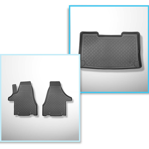 Conjunto de alfombrilla para maletero y alfombrillas para el interior del coche TPE para: Volkswagen Caravelle T6, T6.1 Furgonetaeta (06.2015-2024) - distancia entre ejes corta; para detrás de la 3a fila de asientos