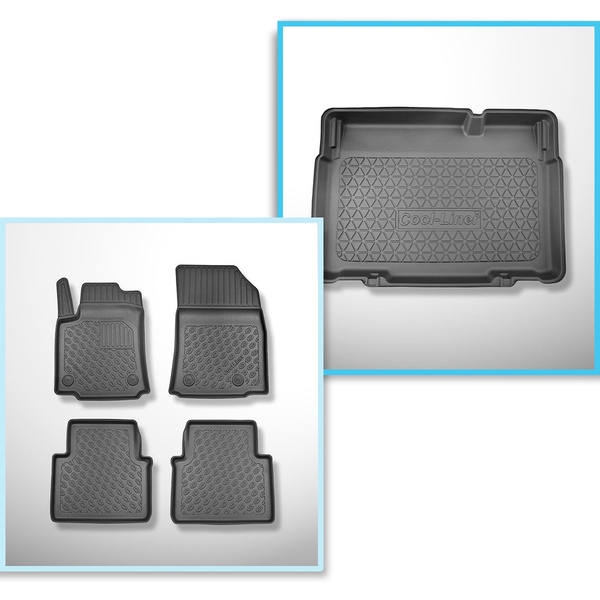 Conjunto de alfombrilla para maletero y alfombrillas para el interior del coche TPE para: Citroen C3 Aircross I SUV (11.2017-2024) - maletero inferior; sin base móvil del depósito; asientos fijos