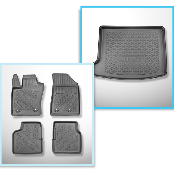 Conjunto de alfombrilla para maletero y alfombrillas para el interior del coche TPE para: Jeep Compass II MP 4xe Plug-in Hybrid SUV (07.2020-....) - maletero superior; suelo móvil en la posición superior