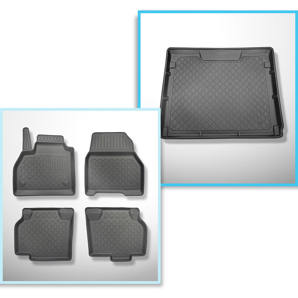 Conjunto de alfombrilla para maletero y alfombrillas para el interior del coche TPE para: Renault Kangoo II Furgonetaeta (01.2008-04.2021) - 5 plazas; distancia entre ejes 2.697 mm; sin tercera fila