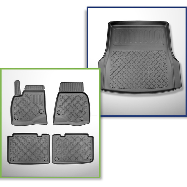 Conjunto de alfombrilla para maletero y alfombrillas para el interior del coche TPE para: Tesla Model S Liftback (07.2012-03.2015) - maletero trasero; Tracción en 2 ruedas