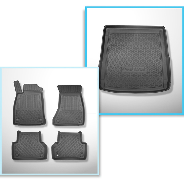 Conjunto de alfombrilla para maletero y alfombrillas para el interior del coche TPE para: Audi A4 B9 Avant (11.2015-2024) - también para modelos con rieles; también para versión Quattro