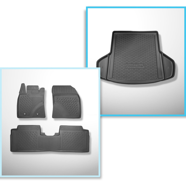 Conjunto de alfombrilla para maletero y alfombrillas para el interior del coche TPE para: Toyota Avensis III Familiar (01.2009-08.2018) - también para modelos con rieles; cavidades eliminables