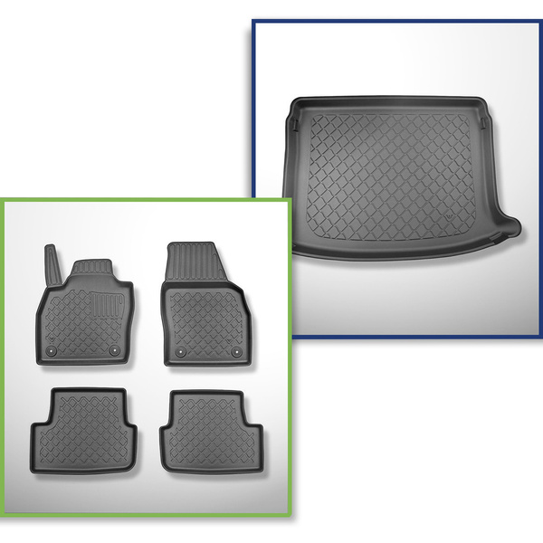 Conjunto de alfombrilla para maletero y alfombrillas para el interior del coche TPE para: Volkswagen Taigo SUV (09.2021-....) - maletero superior; suelo móvil en la posición superior