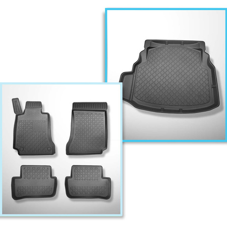 Conjunto de alfombrilla para maletero y alfombrillas para el interior del coche TPE para: Mercedes-Benz Classe C W204 Berlina (04.2007-02.2014) - asientos traseros no reclinables