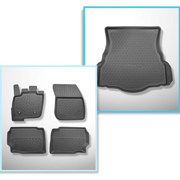 Conjunto de alfombrilla para maletero y alfombrillas para el interior del coche TPE PREMIUM para: Ford Mondeo V Hatchback (01.2015-04.2022) - con rueda de repuesto provisional o kit de reparación