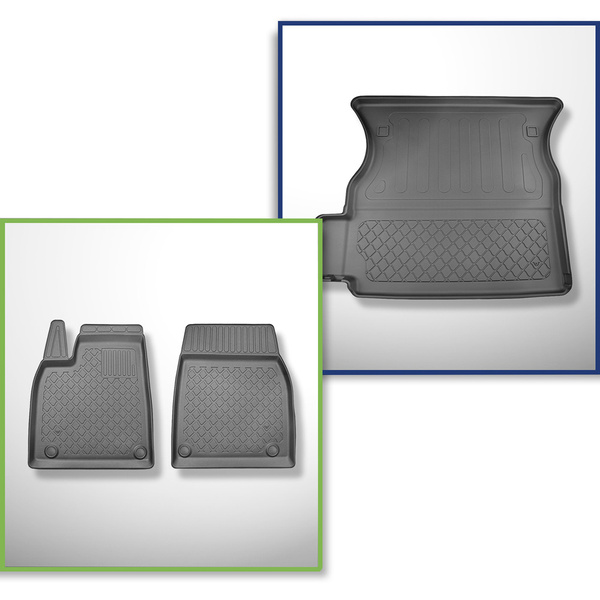 Conjunto de alfombrilla para maletero y alfombrillas para el interior del coche TPE para: Tesla Model X SUV (01.2021-....) - 6/7 plazas; tras la 2ª fila de asientos (3a fila abatible)