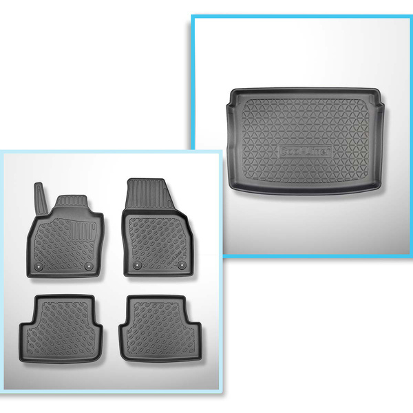 Conjunto de alfombrilla para maletero y alfombrillas para el interior del coche TPE PREMIUM para: Seat Arona Crossover (11.2017-....) - parte superior del maletero; modelos con base móvil del maletero