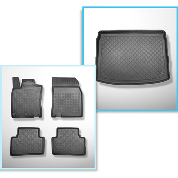Conjunto de alfombrilla para maletero y alfombrillas para el interior del coche TPE para: Nissan Qashqai II Crossover (02.2014-05.2021) - parte superior del maletero; modelos con base móvil del maletero