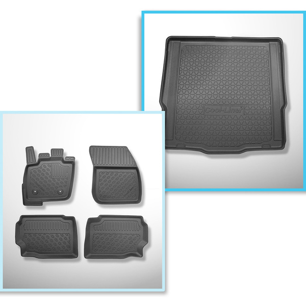 Conjunto de alfombrilla para maletero y alfombrillas para el interior del coche TPE para: Ford Mondeo V Familiar (01.2015-2021) - con rueda de repuesto provisional o kit de reparación
