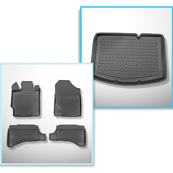 Conjunto de alfombrilla para maletero y alfombrillas para el interior del coche TPE PREMIUM para: Toyota Yaris III Hatchback (09.2011-08.2020) - parte inferior del maletero, con tracción híbrida