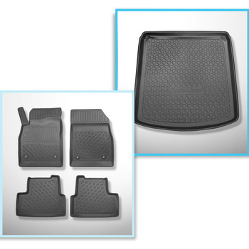 Conjunto de alfombrilla para maletero y alfombrillas para el interior del coche TPE PREMIUM para: Opel Astra J Berlina (09.2012-2015) - sin rueda de repuesto provisional