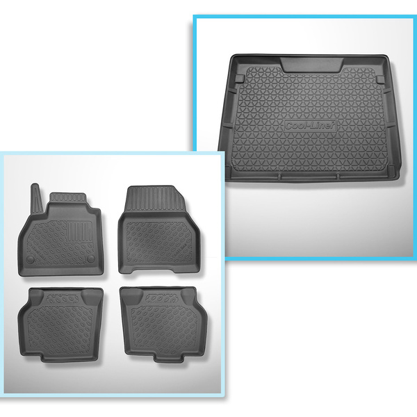 Conjunto de alfombrilla para maletero y alfombrillas para el interior del coche TPE para: Renault Kangoo II Furgonetaeta (01.2008-04.2021) - 5 plazas; distancia entre ejes 2.697 mm; sin tercera fila
