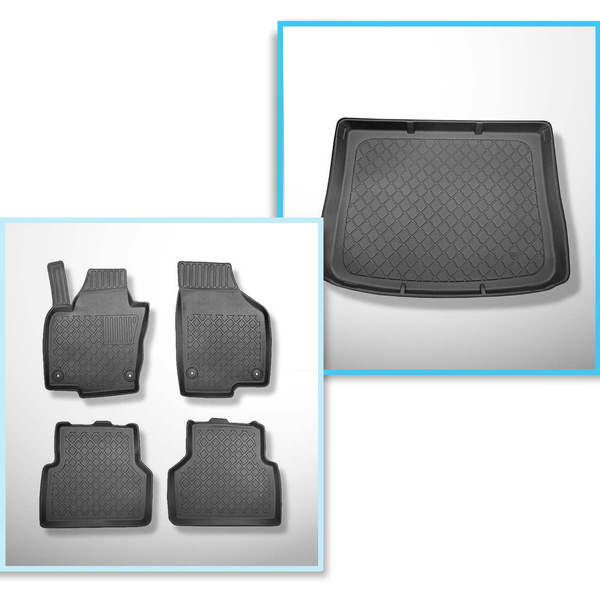 Conjunto de alfombrilla para maletero y alfombrillas para el interior del coche TPE para: Volkswagen Tiguan I SUV (07.2007-04.2016) - parte superior del maletero (entrada de carga plana)