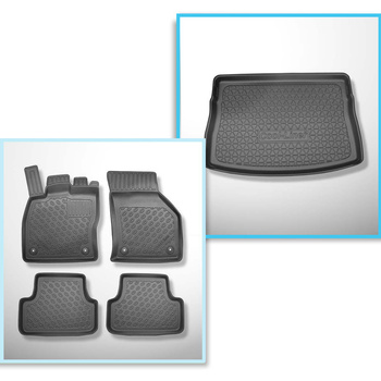 Conjunto de alfombrilla para maletero y alfombrillas para el interior del coche TPE PREMIUM para: Volkswagen Golf VII Hatchback (10.2012-12.2019) - parte superior del maletero con rueda de repuesto provisional/kit de reparación; rueda de repuesto completa