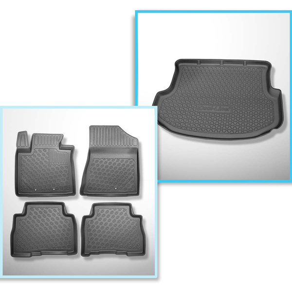 Conjunto de alfombrilla para maletero y alfombrillas para el interior del coche TPE PREMIUM para: Kia Sorento II SUV (10.2012-01.2015) - 5 plazas; 3a fila abatible