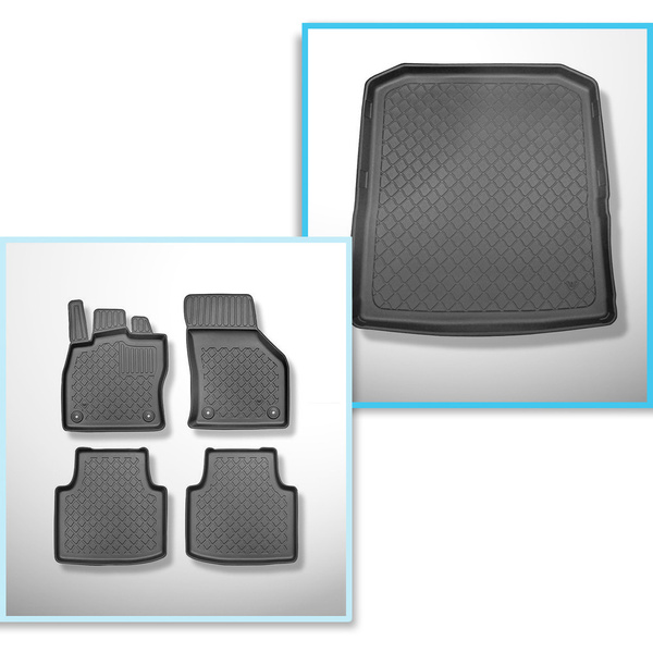 Conjunto de alfombrilla para maletero y alfombrillas para el interior del coche TPE para: Skoda Superb III 3V Familiar (09.2015-11.2023) - maletero inferior (sin suelo multifuncional); no para la versión híbrida