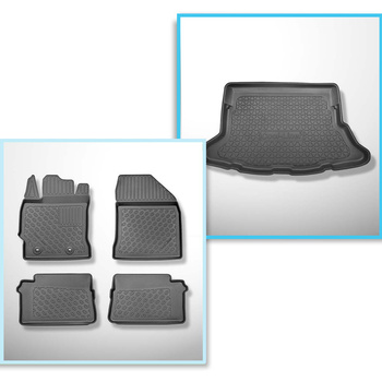 Conjunto de alfombrilla para maletero y alfombrillas para el interior del coche TPE PREMIUM para: Toyota Auris II Hatchback (01.2013-12.2018) - sin base doble en el maletero; también con tracción híbrida