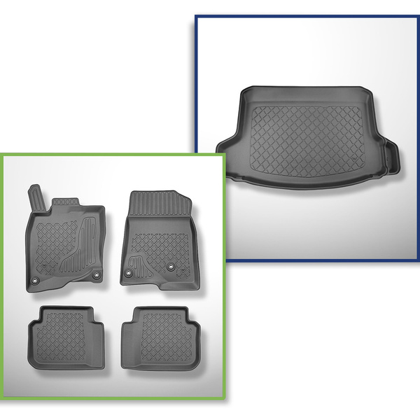 Conjunto de alfombrilla para maletero y alfombrillas para el interior del coche TPE para: Honda Civic XI Hybrid e:HEV Hatchback (10.2022-....) - con/sin subwoofer; posibilidad de cortar el hueco derecho