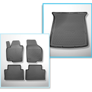 Conjunto de alfombrilla para maletero y alfombrillas para el interior del coche TPE PREMIUM para: Seat Alhambra II Furgoneta (09.2010-03.2022) - 5 plazas; 3a fila abatible