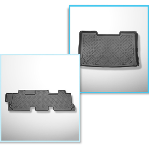 Conjunto de alfombrilla para maletero y alfombrillas para el interior del coche TPE para: Volkswagen Caravelle T5 Furgonetaeta (2003-05.2015) - separación corta de eje; tras la tercera fila de asientos; tercera fila