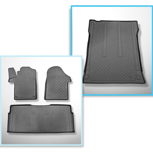 Conjunto de alfombrilla para maletero y alfombrillas para el interior del coche TPE para: Mercedes-Benz Vito W447 Tourer (10.2014-....) - para detrás de la 2a fila de asientos; versión larga (distancia entre ejes 3.200 mm; longitud del coche 5.140 mm); si