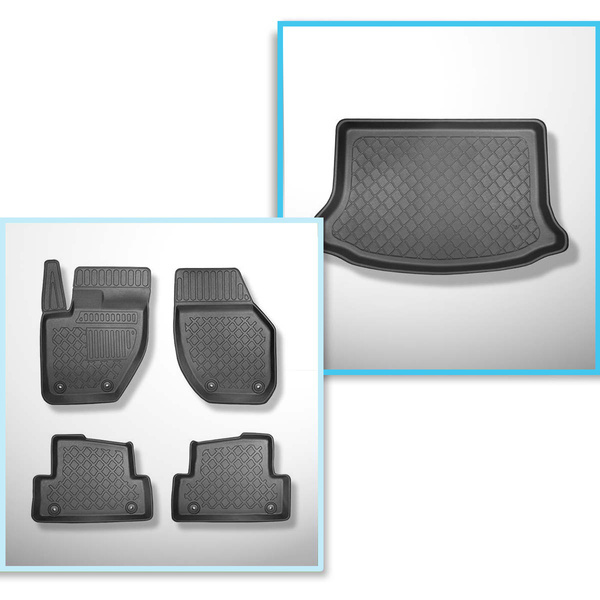 Conjunto de alfombrilla para maletero y alfombrillas para el interior del coche TPE para: Volvo V40 II Cross Country Hatchback (07.2012-07.2019) - maletero inferior; sin piso doble en el maletero