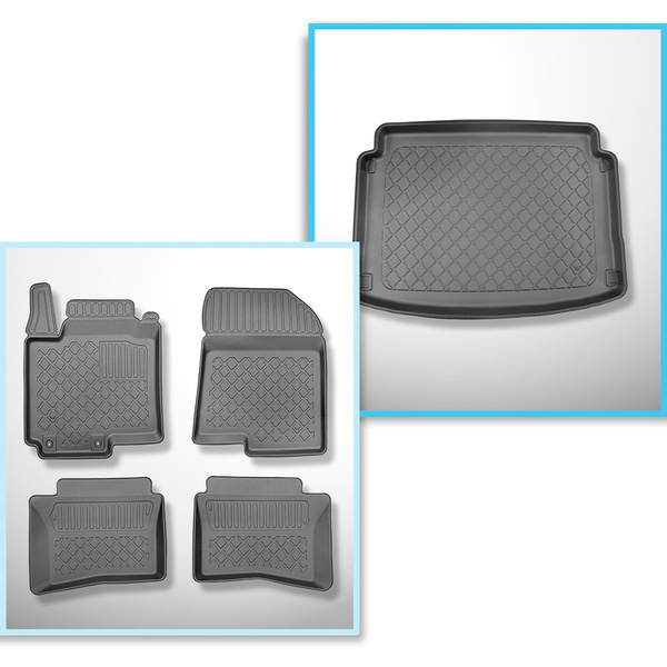 Conjunto de alfombrilla para maletero y alfombrillas para el interior del coche TPE para: Hyundai Bayon SUV (05.2021-....) - maletero inferior; sin doble suelo de maletero