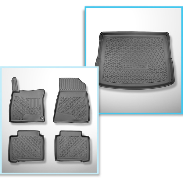 Conjunto de alfombrilla para maletero y alfombrillas para el interior del coche TPE para: Kia Niro II (SG2) Crossover (06.2022-....) - HEV Hybrid; EV (electric); maletero superior; suelo móvil en la posición superior; no adecuado para versión Plug-in híbr