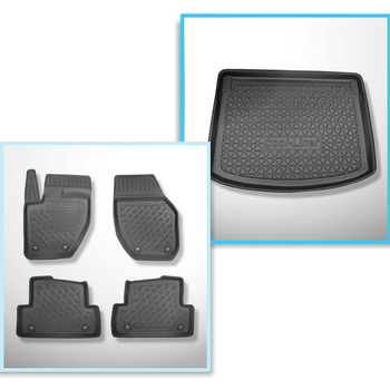 Conjunto de alfombrilla para maletero y alfombrillas para el interior del coche TPE PREMIUM para: Volvo V40 II Hatchback (07.2012-07.2019) - parte superior del maletero; para coches con base doble en el maletero